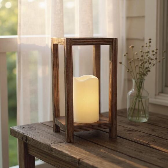 Rustic Wood Candle Lantern | Farmhouse Home Decor | Fall Wedding Centerpiece - Picture 3 of 8